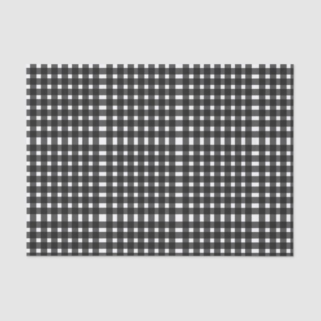 Papel De Seda Patrón de Gingham blanco negro (Anverso)