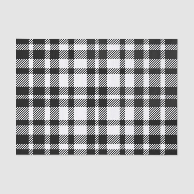 Papel De Seda Patrón de Gingham blanco y negro (Anverso)