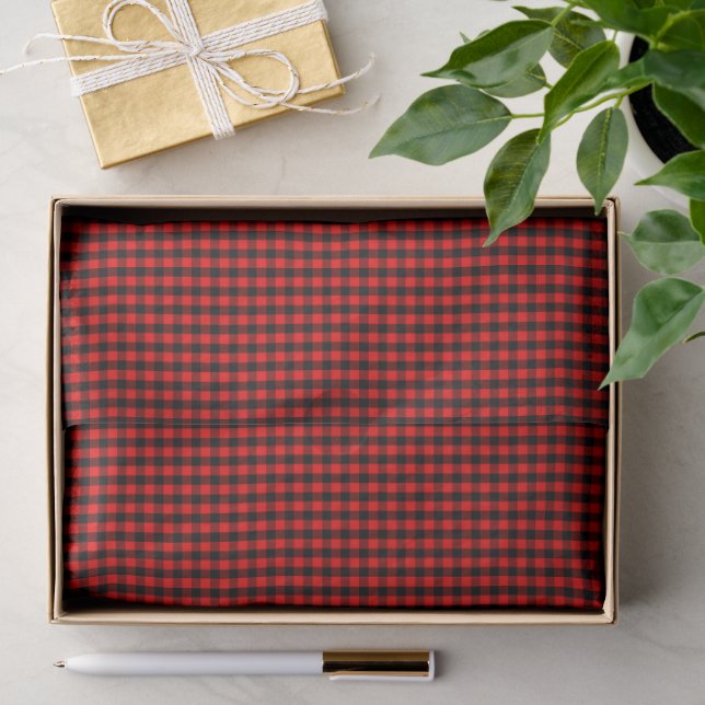 Papel De Seda Patrón de Gingham de Cuadro Búfalo Rojo y Negro Mi (Regalo )