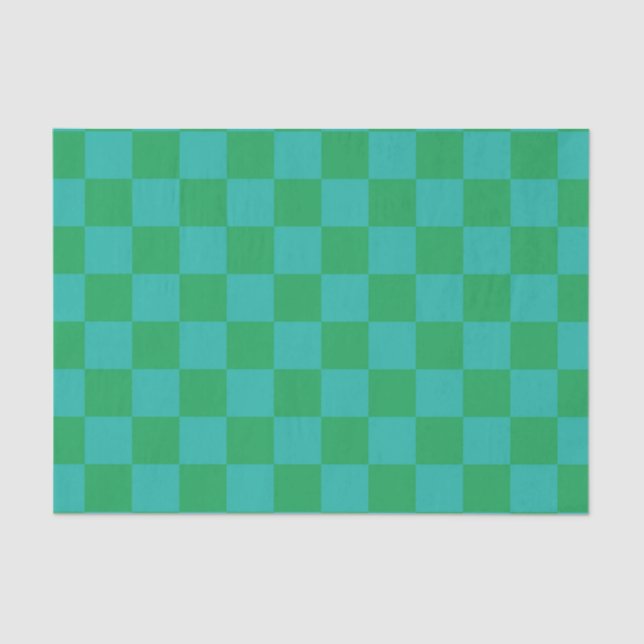 Papel De Seda Patrón de Gingham de Green Blue Checkered (Anverso)