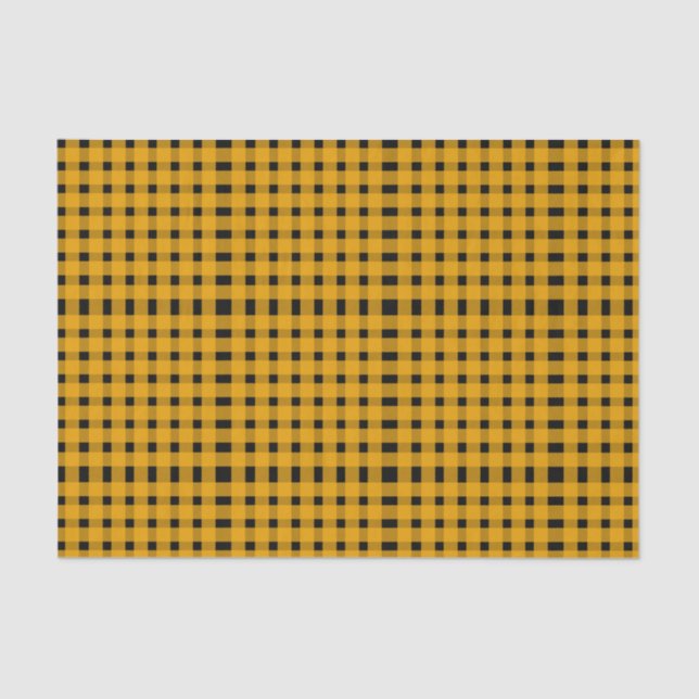 Papel De Seda Patrón de Gingham negro amarillo (Anverso)