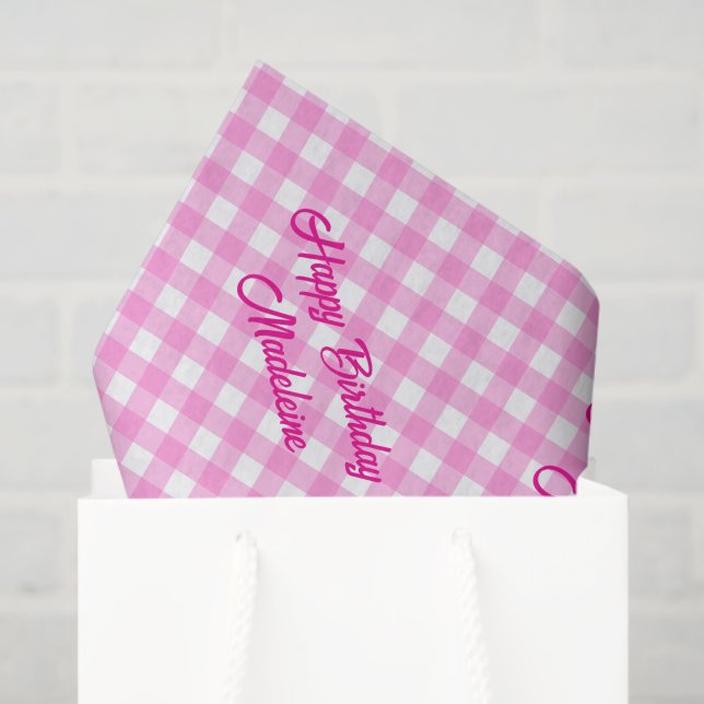 Papel De Seda Patrón de Gingham rosa y Blanco (Bolsa de regalo)