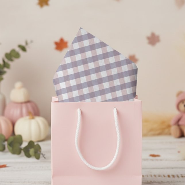 Papel De Seda Patrón de Gingham rosa y púrpura de Rubor (Preppy Fall Baby Shower Tissue Paper. Cute Classic Pink and Purple Gingham Pattern for Baby Girl)