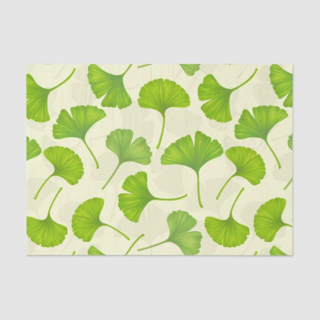 Papel De Seda Patrón de Ginkgo en blanco roto (Anverso)