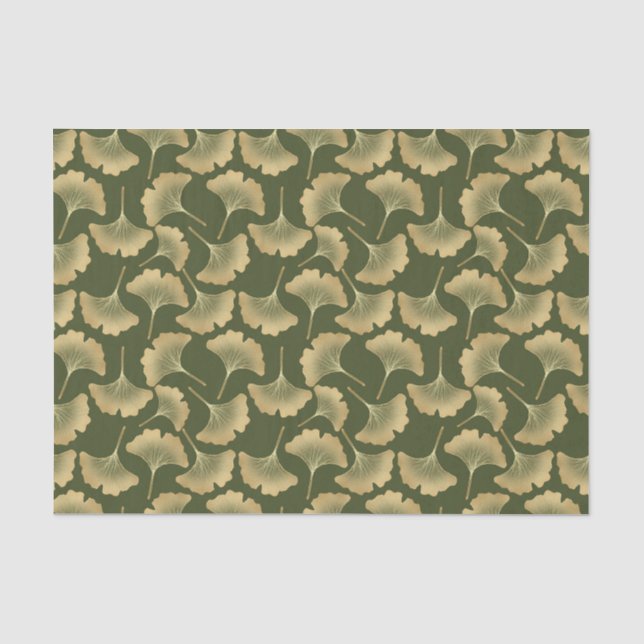 Papel De Seda Patrón de Ginkgo en Oro Mínimo (Anverso)