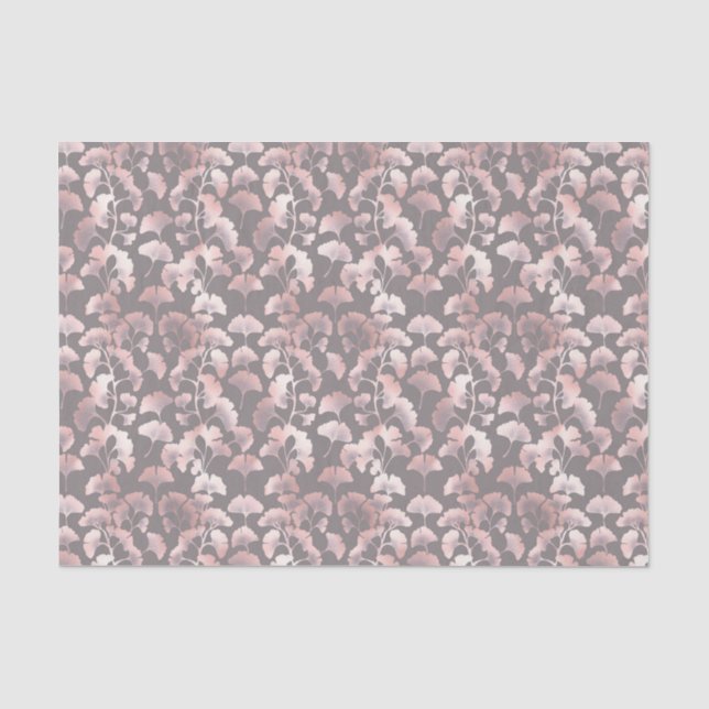 Papel De Seda Patrón de Ginkgo Rosa Negro Chic (Anverso)