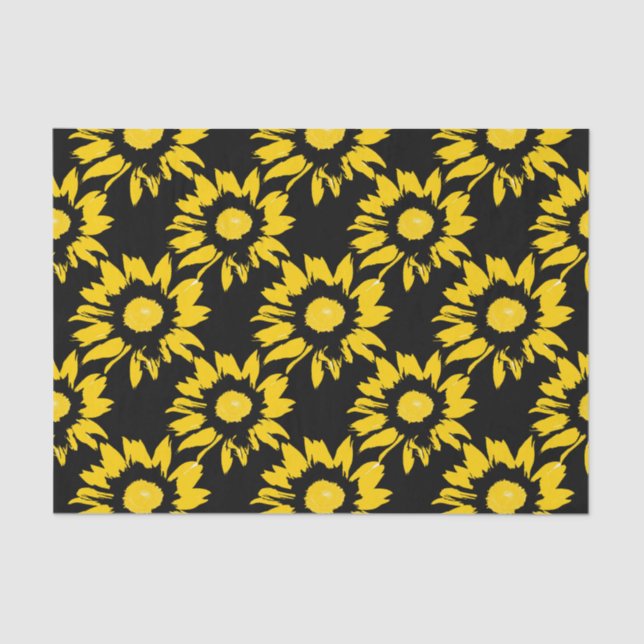 Papel De Seda Patrón de girasol amarillo y negro (Anverso)