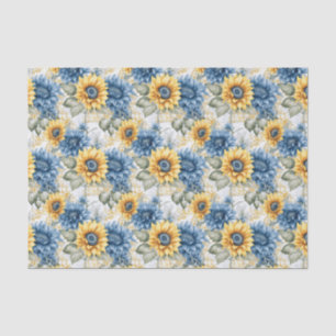 Papel De Seda Patrón de girasol decoupage azul y amarillo