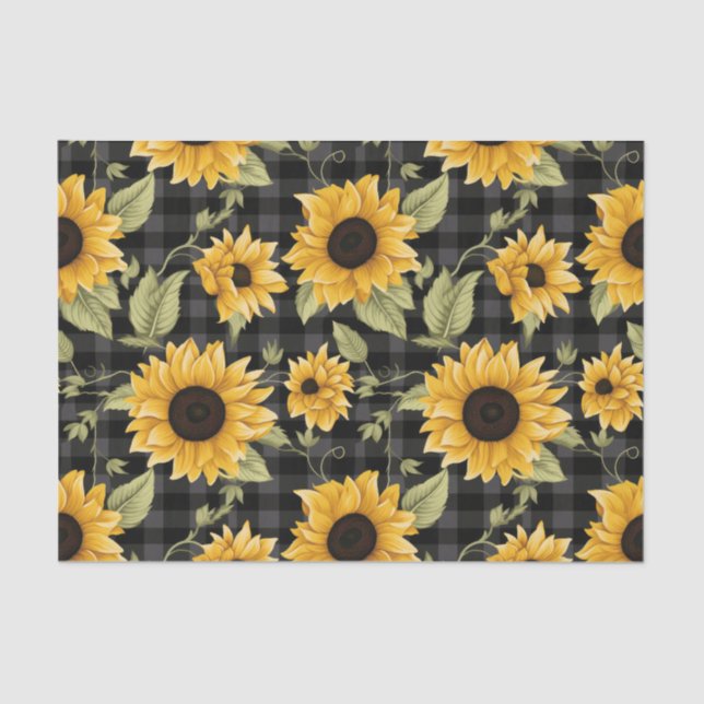 Papel De Seda Patrón de girasoles de Gingham (Anverso)