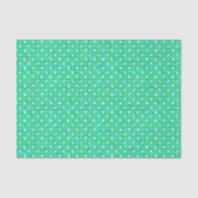 Papel De Seda Patrón de giro abstracto - tonos verdes de jade (Anverso)