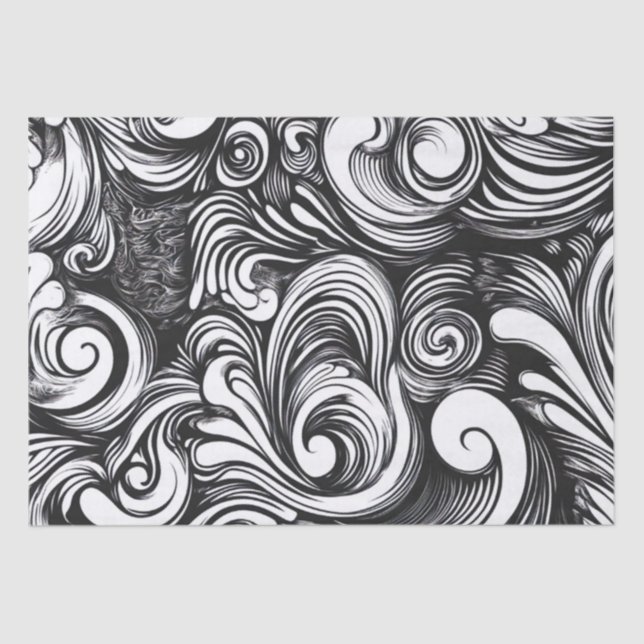 Papel De Seda Patrón De Giro Blanco Y Negro (Anverso)