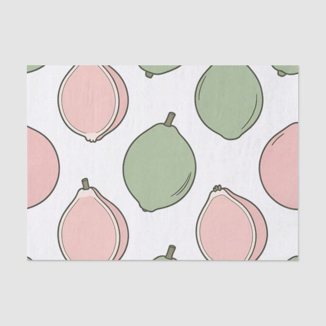 Papel De Seda Patrón de Guava Verde Rosa (Anverso)