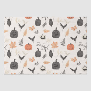 Papel De Seda Patrón de Halloween con calabazas y aves.