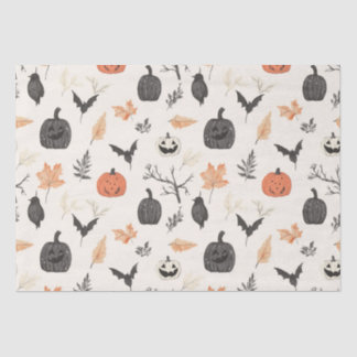 Papel De Seda Patrón de Halloween con calabazas y aves.