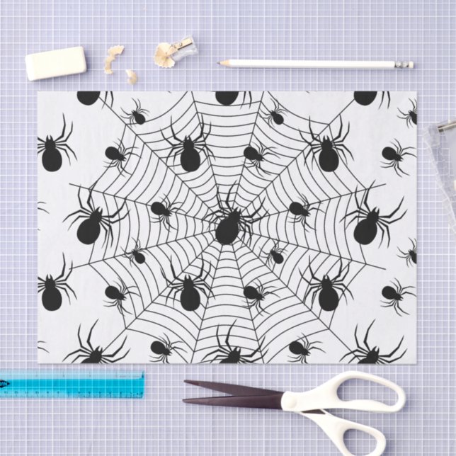 Papel De Seda Patrón de halloween de arañas blancas negras (Artesanía)