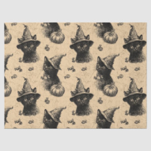 Papel De Seda Patrón de Halloween de Brujas Rústicas de Gato Neg