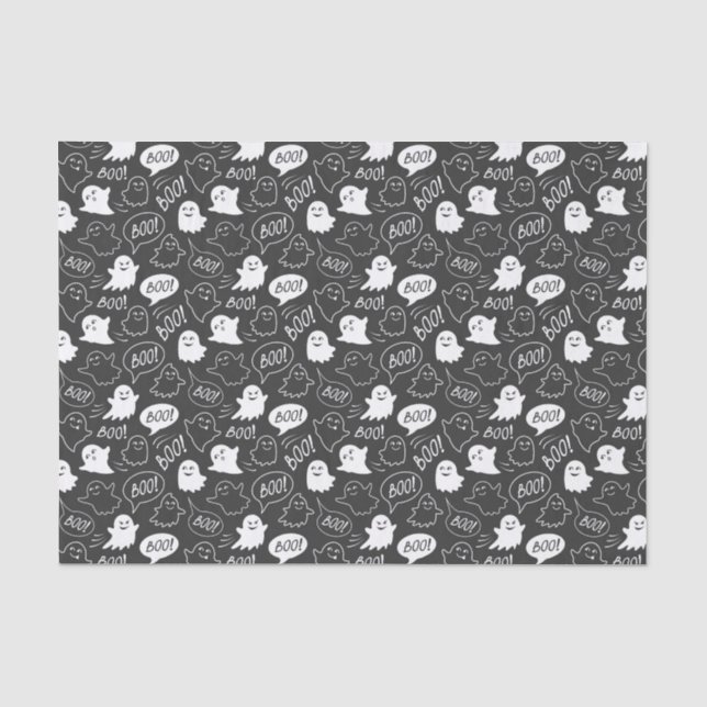 Papel De Seda Patrón de Halloween de Doodle Cute de B&W (Anverso)
