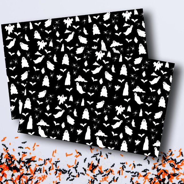 Papel De Seda Patrón de Halloween de Fantasma Cuta, Bats & Spide (Cute Ghost, Bats & Spiders Halloween Pattern Tissue Paper)