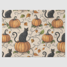 Papel De Seda Patrón de Halloween de gatos negros y calabazas