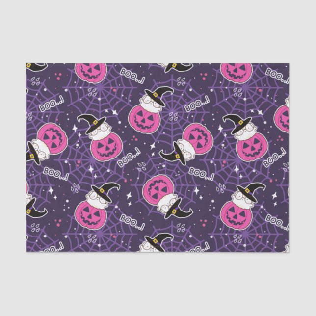 Papel De Seda Patrón de Halloween de gatos y calabazas (Anverso)