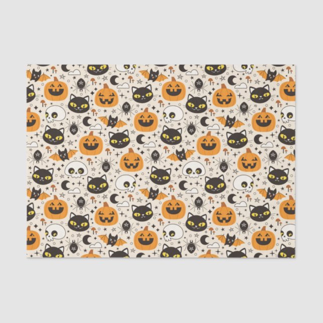 Papel De Seda Patrón de Halloween de Retro Cuto (Anverso)