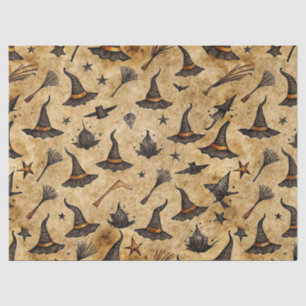 Papel De Seda Patrón de Halloween de Vintage Witch y Broomsticks