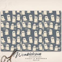 Papel De Seda Patrón de Halloween Retro Grunge Ghosts