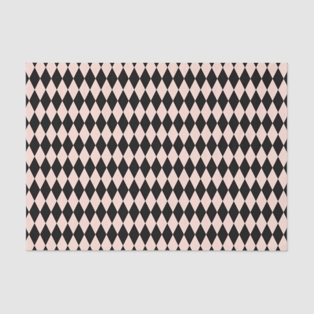 Papel De Seda Patrón de Harlequin rosa y negro (Anverso)
