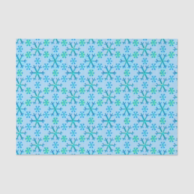 Papel De Seda Patrón de hexágono de copos de nieve azul y blanco (Anverso)