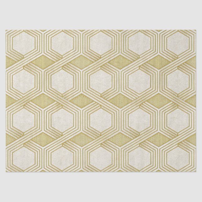 Papel De Seda Patrón de Hexágono de Oro Lujoso - Textura de Márm (Anverso)
