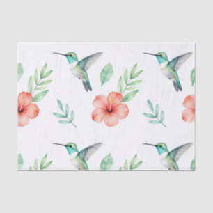 Papel De Seda Patrón de Hibisco Colibrí Turquesa
