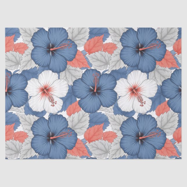 Papel De Seda Patrón de Hibisco Tropical Costero (1) (Anverso)