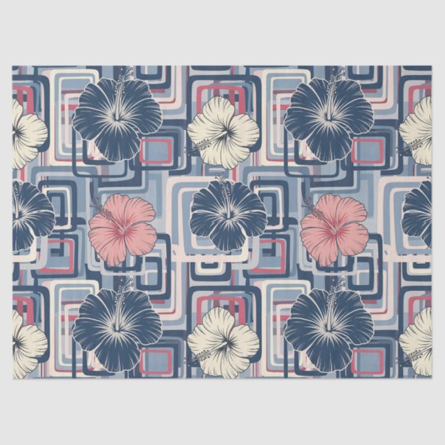 Papel De Seda Patrón de Hibisco Tropical Costero (10) (Anverso)