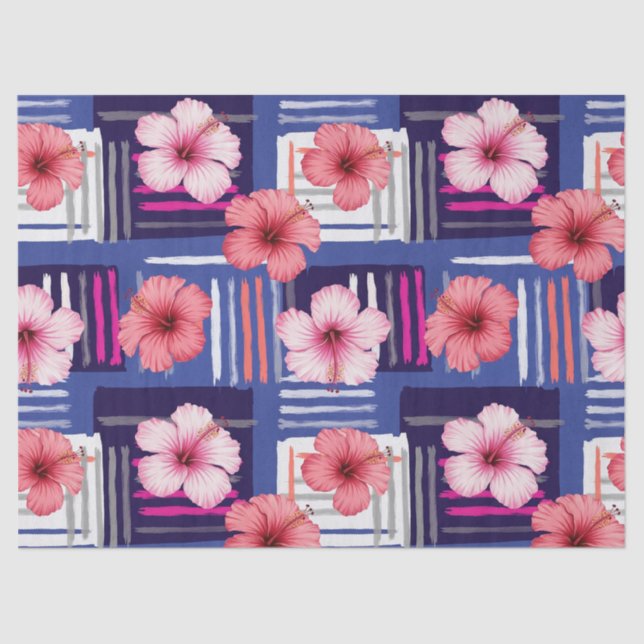 Papel De Seda Patrón de Hibisco Tropical Costero (12) (Anverso)