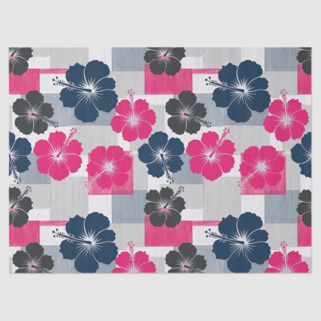 Papel De Seda Patrón de Hibisco Tropical Costero (13) (Anverso)