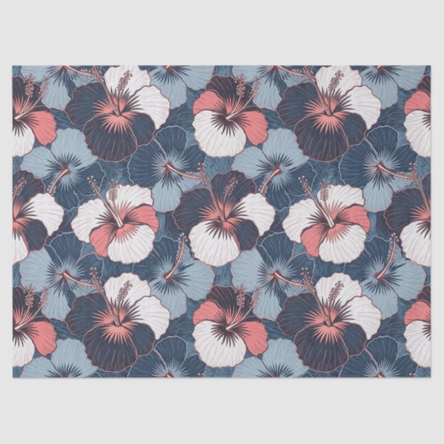 Papel De Seda Patrón de Hibisco Tropical Costero (14) (Anverso)