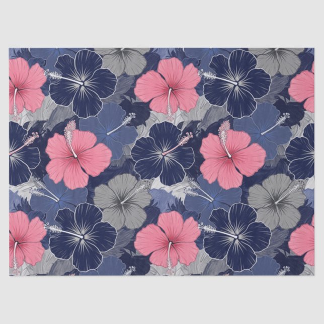 Papel De Seda Patrón de Hibisco Tropical Costero (2) (Anverso)