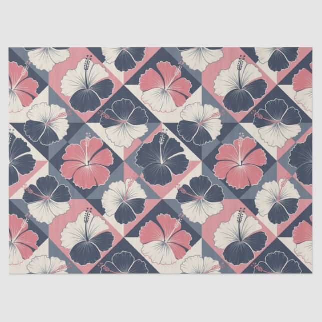Papel De Seda Patrón de Hibisco Tropical Costero (3) (Anverso)