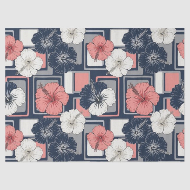 Papel De Seda Patrón de Hibisco Tropical Costero (4) (Anverso)
