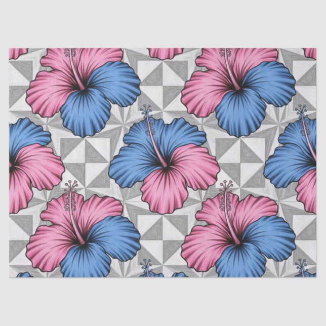 Papel De Seda Patrón de Hibisco Tropical Costero (5) (Anverso)