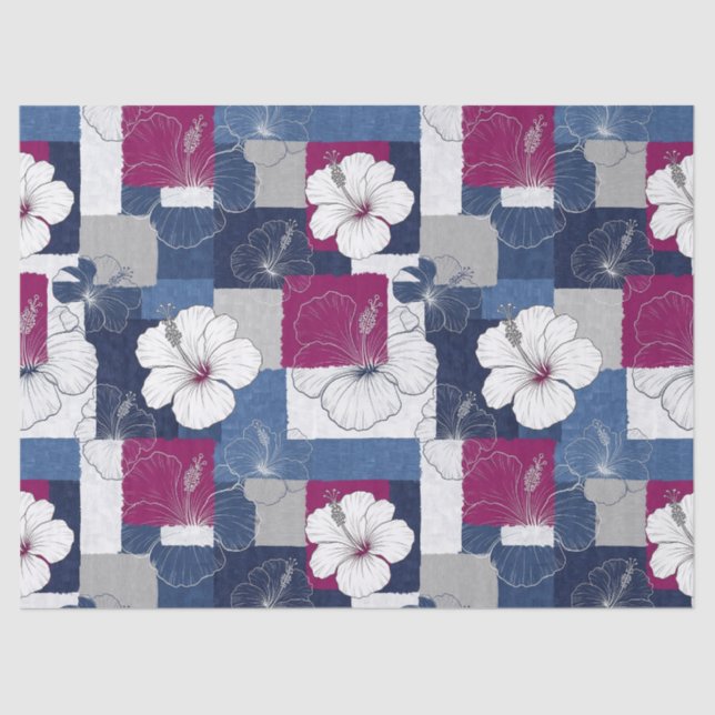 Papel De Seda Patrón de Hibisco Tropical Costero (6) (Anverso)