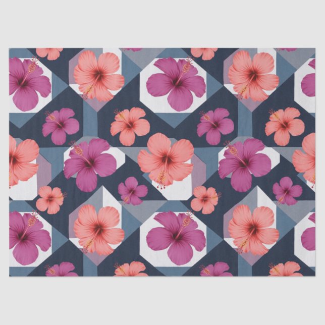Papel De Seda Patrón de Hibisco Tropical Costero (8) (Anverso)