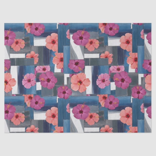 Papel De Seda Patrón de Hibisco Tropical Costero (9) (Anverso)