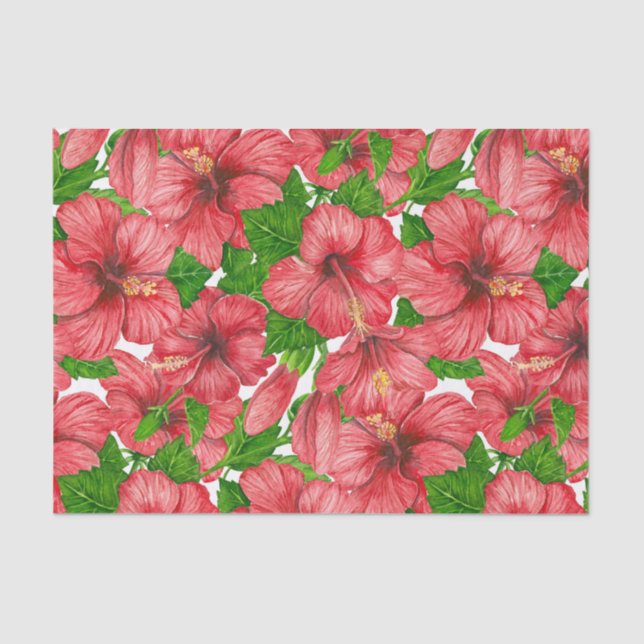 Papel De Seda Patrón de hibiscos rojos II (Anverso)