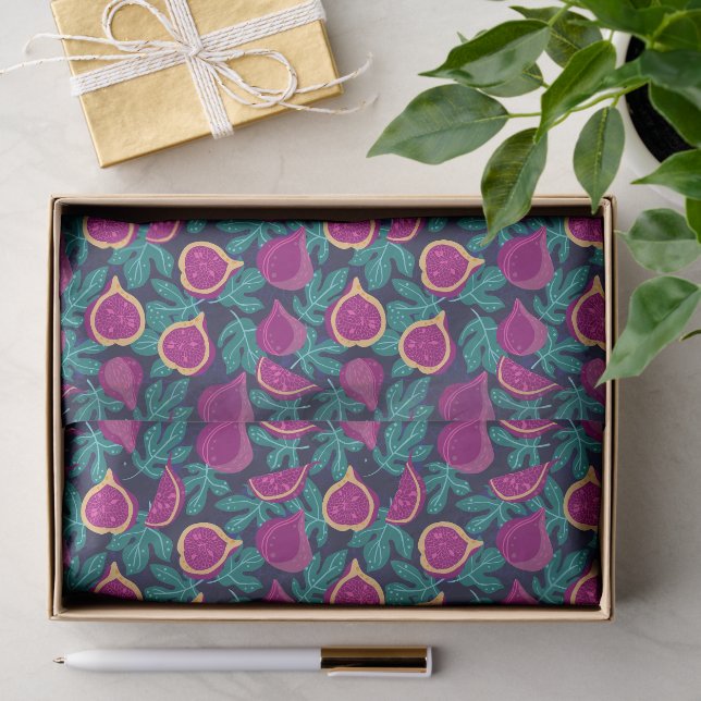 Papel De Seda patrón de higo morado hermoso azul (Regalo )