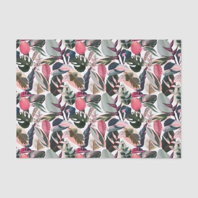 Papel De Seda Patrón de Hogares Variados Tropicales Rosa (Anverso)