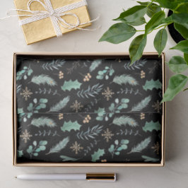 Papel De Seda Patrón de hoja de Navidad en acuarela