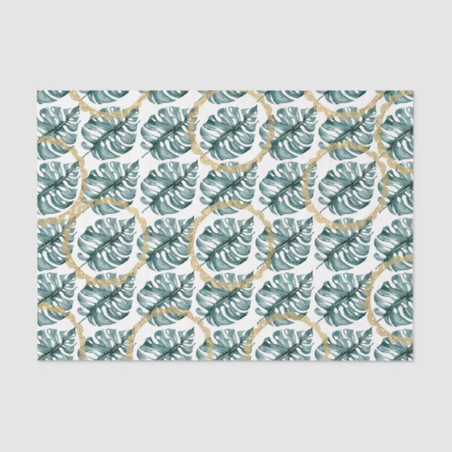 Papel De Seda Patrón de hoja verde 11 (Anverso)