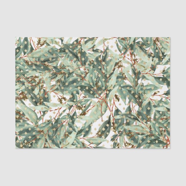 Papel De Seda Patrón de hoja verde 25 (Anverso)