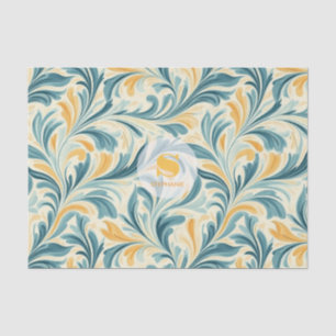 Papel De Seda Patrón de hoja verde esmeralda y paisley de oro